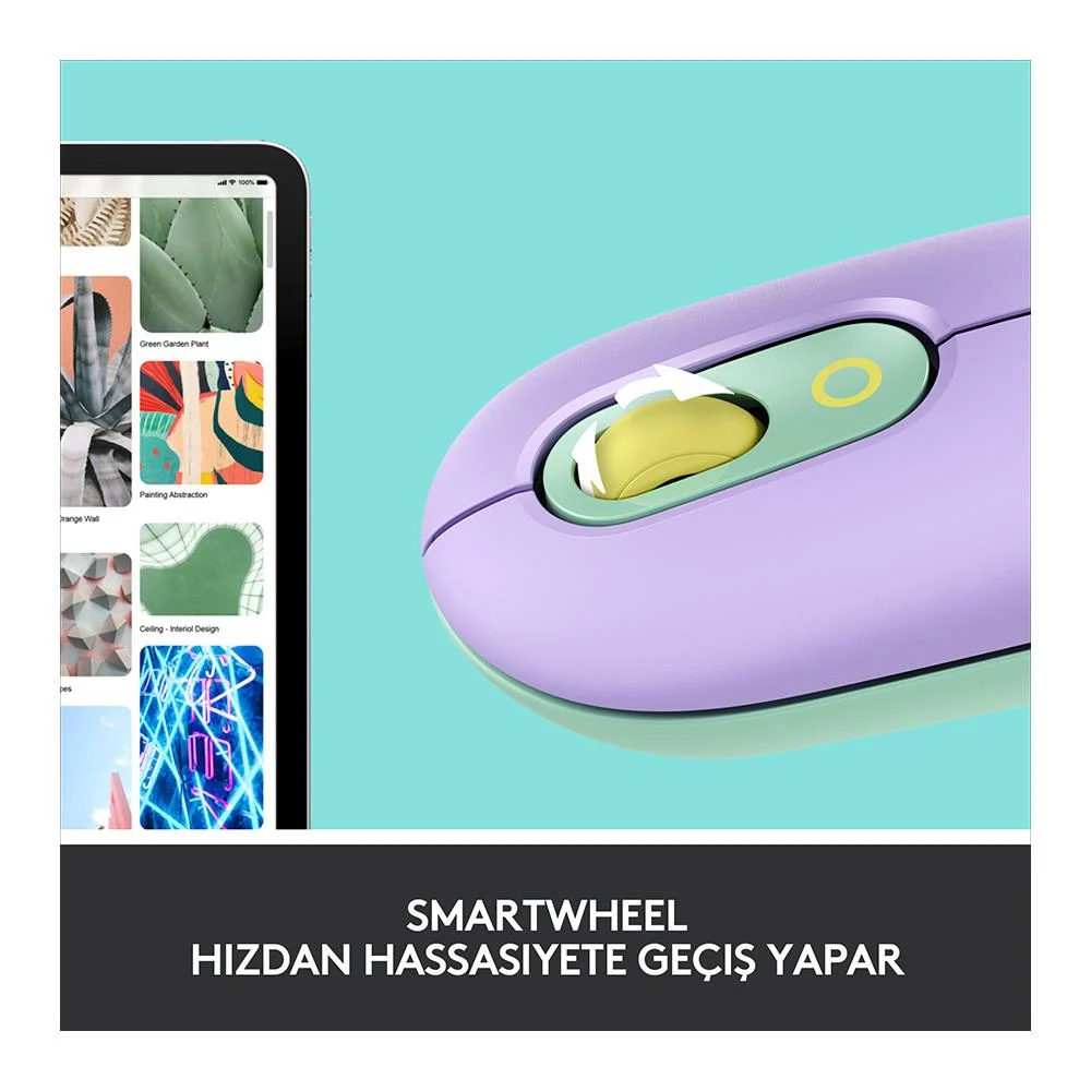 Logitech Pop Blast Emoji Tuşlu Silent Sessiz  Kablosuz Mouse  Mint Lila